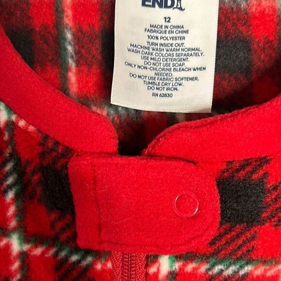 Lands End Kids Footed Pajamas Sz 12 Rich Red Field Check - Picture 2 of 6